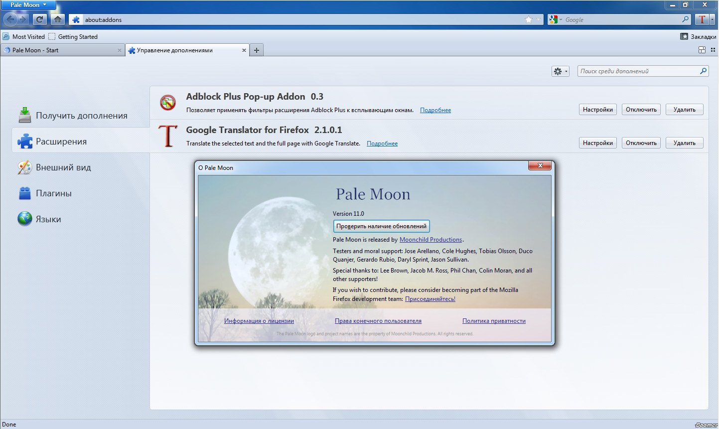 Pale moon windows xp