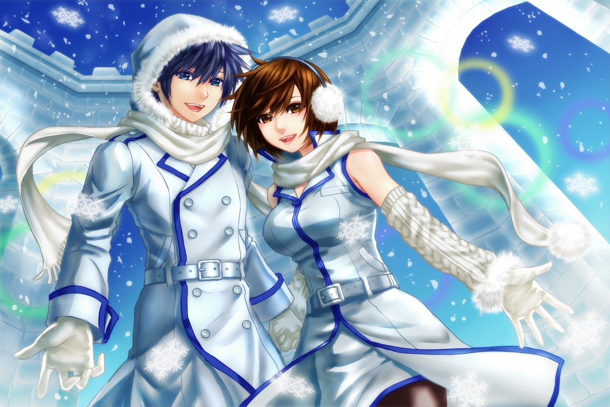 Snowman nightcore speed up. Кайто и Мейко. Мейко Вокалоид. Мейко Вокалоид зима. Meiko and Kaito.