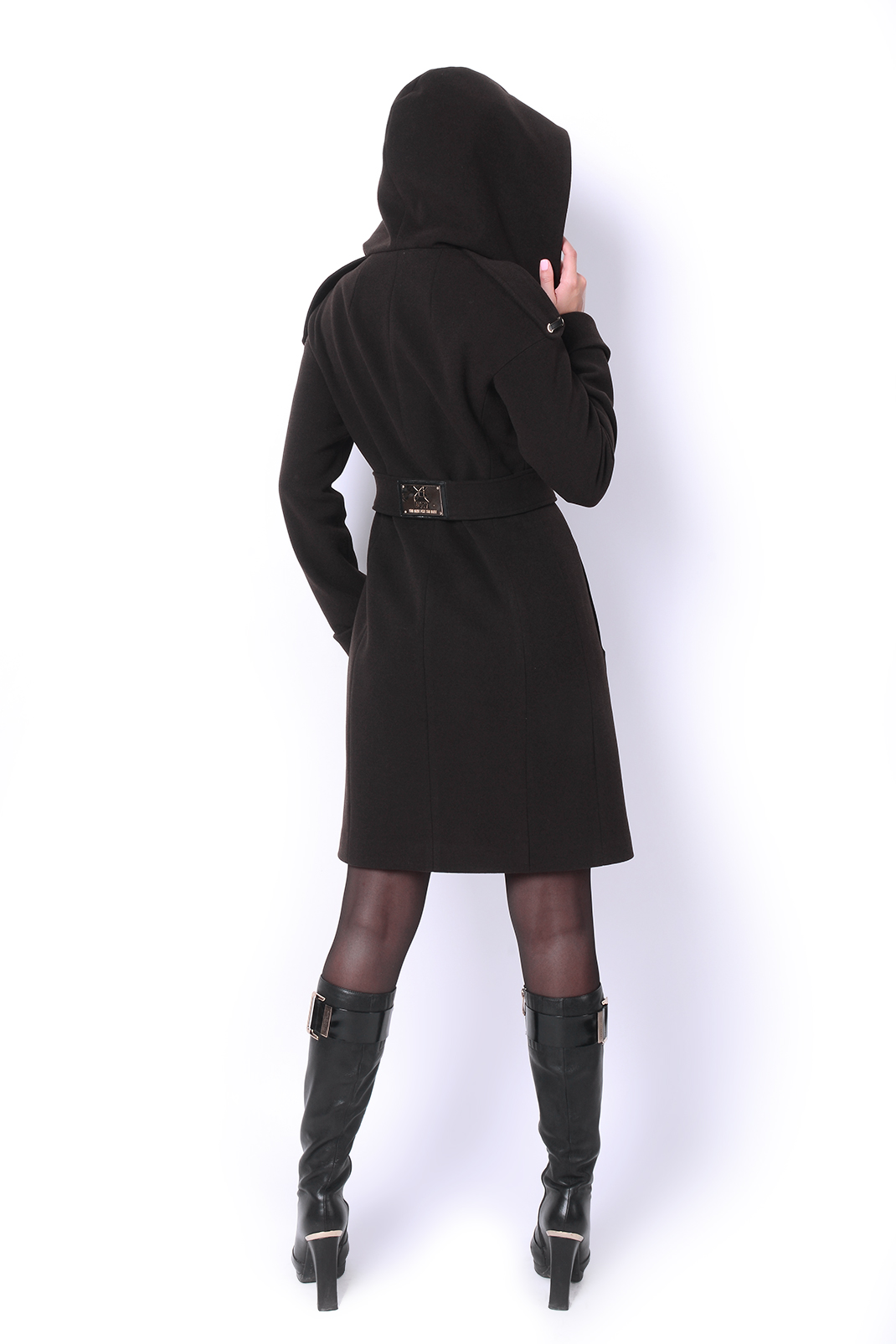 Пальто Klaris черное с капюшоном шерсть 65%