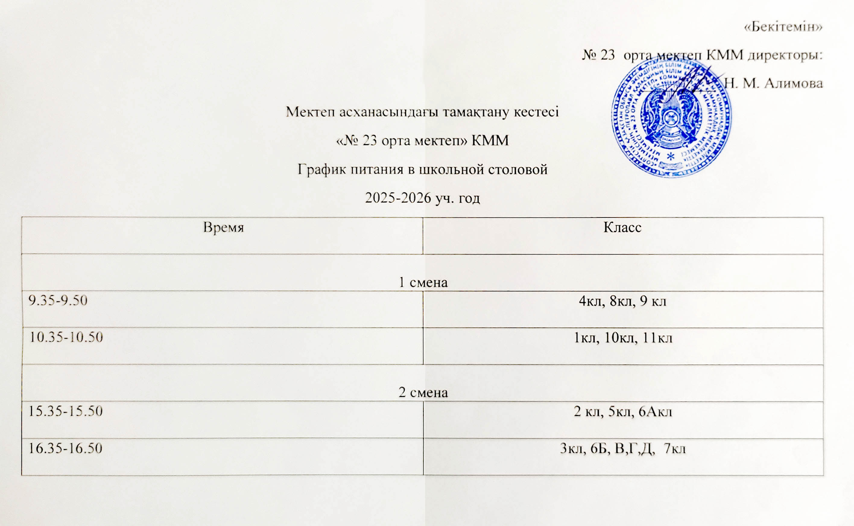 график питания