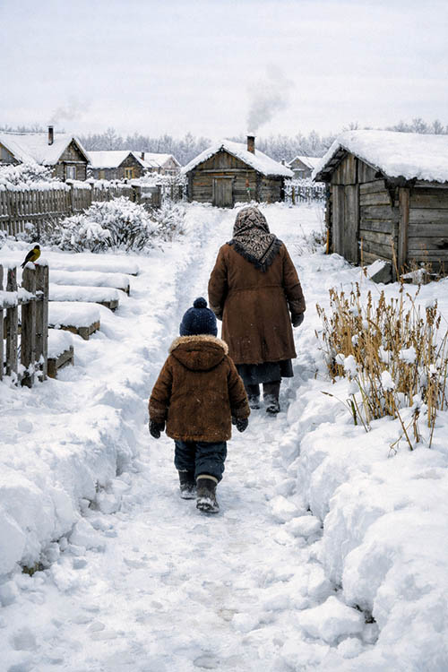 Зимний путь в баньку, рисунок AI