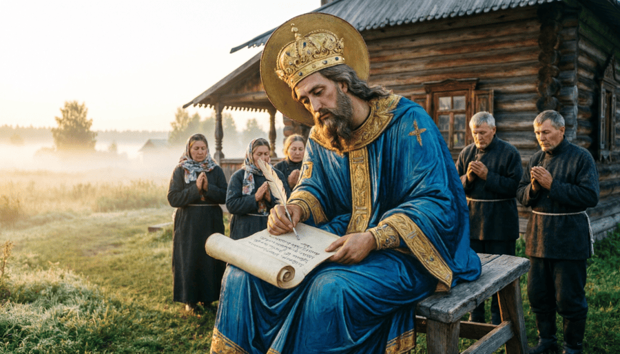 Древнерусский деревянный храм на рассвете — место молитвы и покаяния